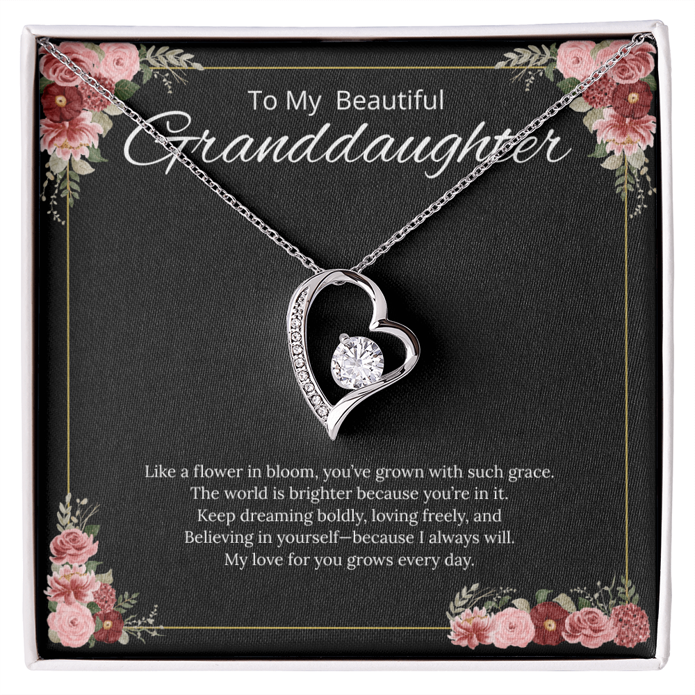 To My Beautiful Granddaughter - Like a Flower in Bloom (Black) - Forever Love Necklace