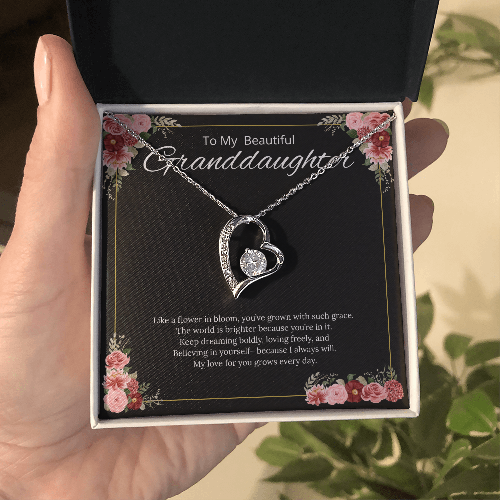 To My Beautiful Granddaughter - Like a Flower in Bloom (Black) - Forever Love Necklace