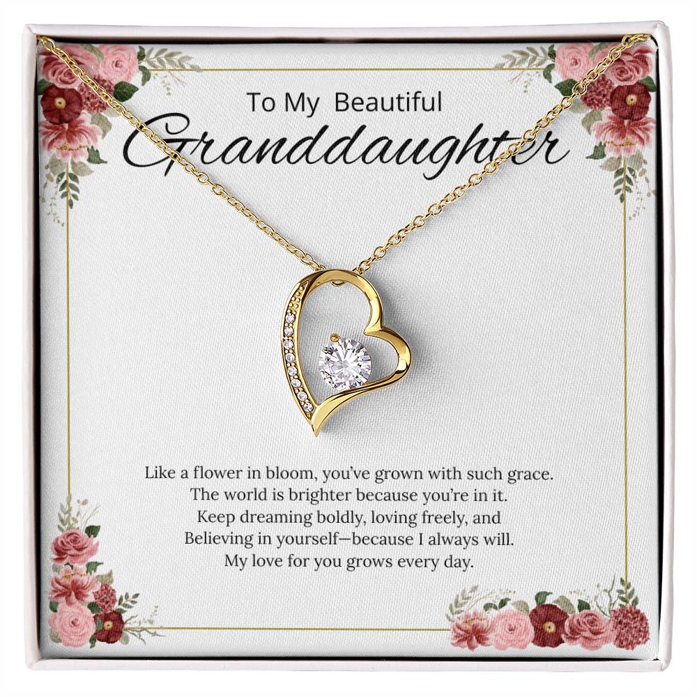 To My Beautiful Granddaughter - Like a Flower in Bloom (White) - Forever Love Necklace