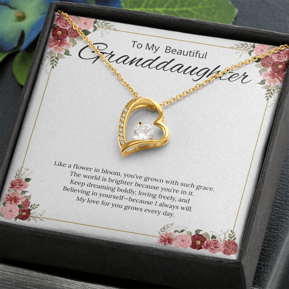 To My Beautiful Granddaughter - Like a Flower in Bloom (White) - Forever Love Necklace