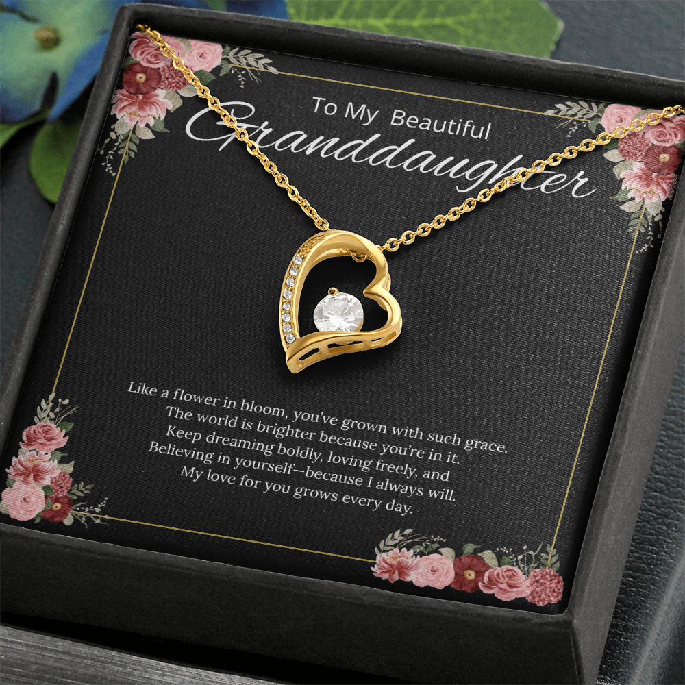 To My Beautiful Granddaughter - Like a Flower in Bloom (Black) - Forever Love Necklace