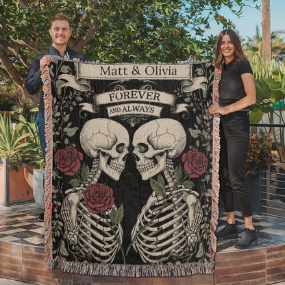 Gothic Skeleton Couple | Personalized Woven Blanket