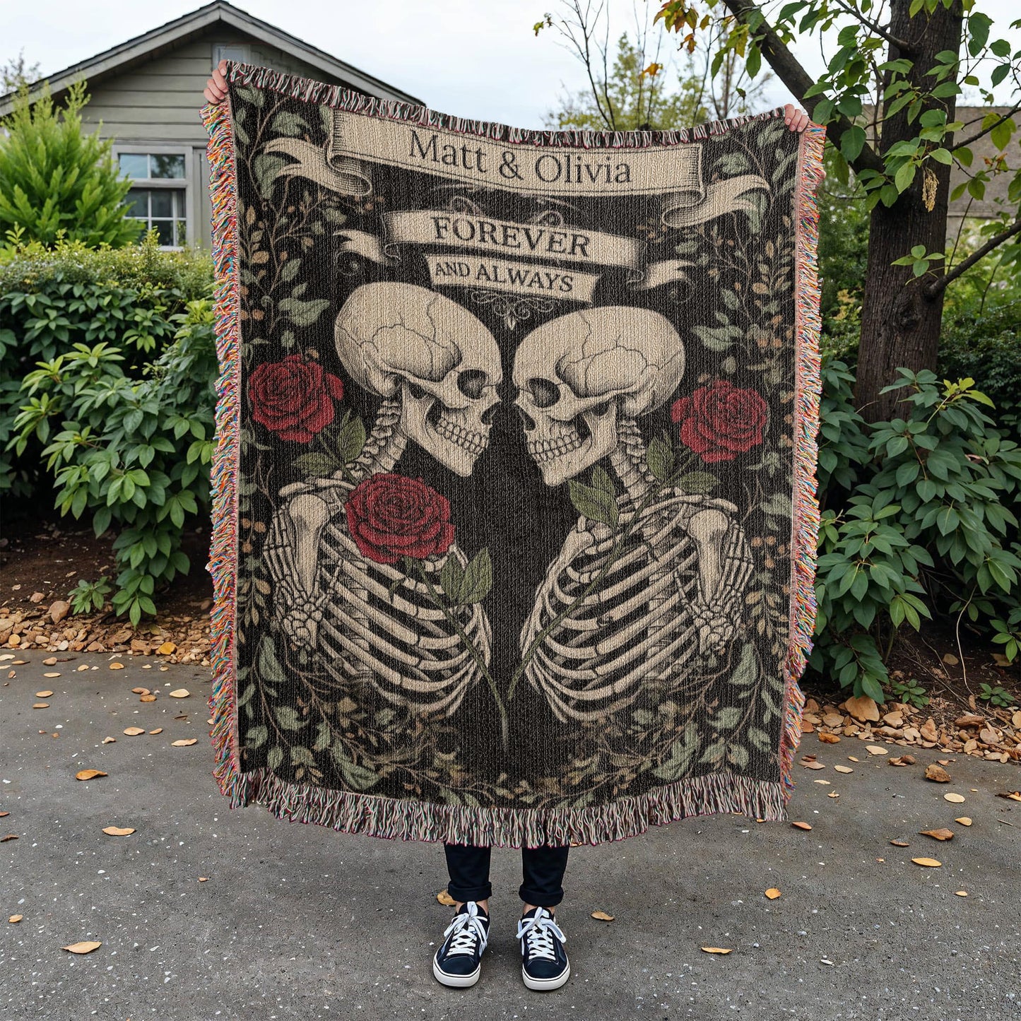 Gothic Skeleton Couple | Personalized Woven Blanket