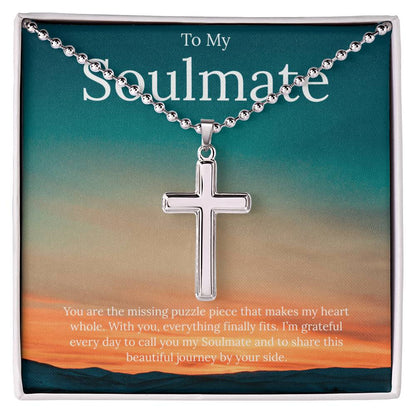 To My Soulmate - You Are The Missing Puzzle -  Stainless Cross Necklace