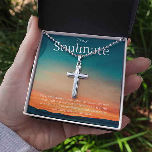 To My Soulmate - You Are The Missing Puzzle -  Stainless Cross Necklace