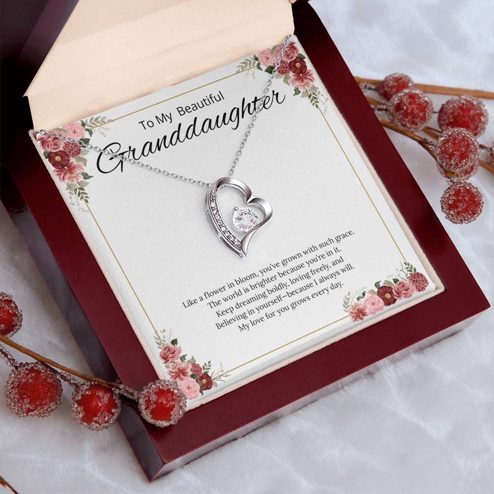 To My Beautiful Granddaughter - Like a Flower in Bloom (White) - Forever Love Necklace