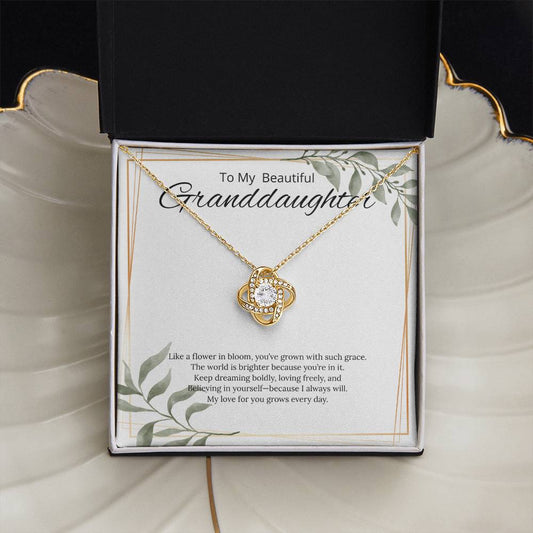 To My Beautiful Granddaughter - Like a Flower in Bloom -  Love Knot Necklace