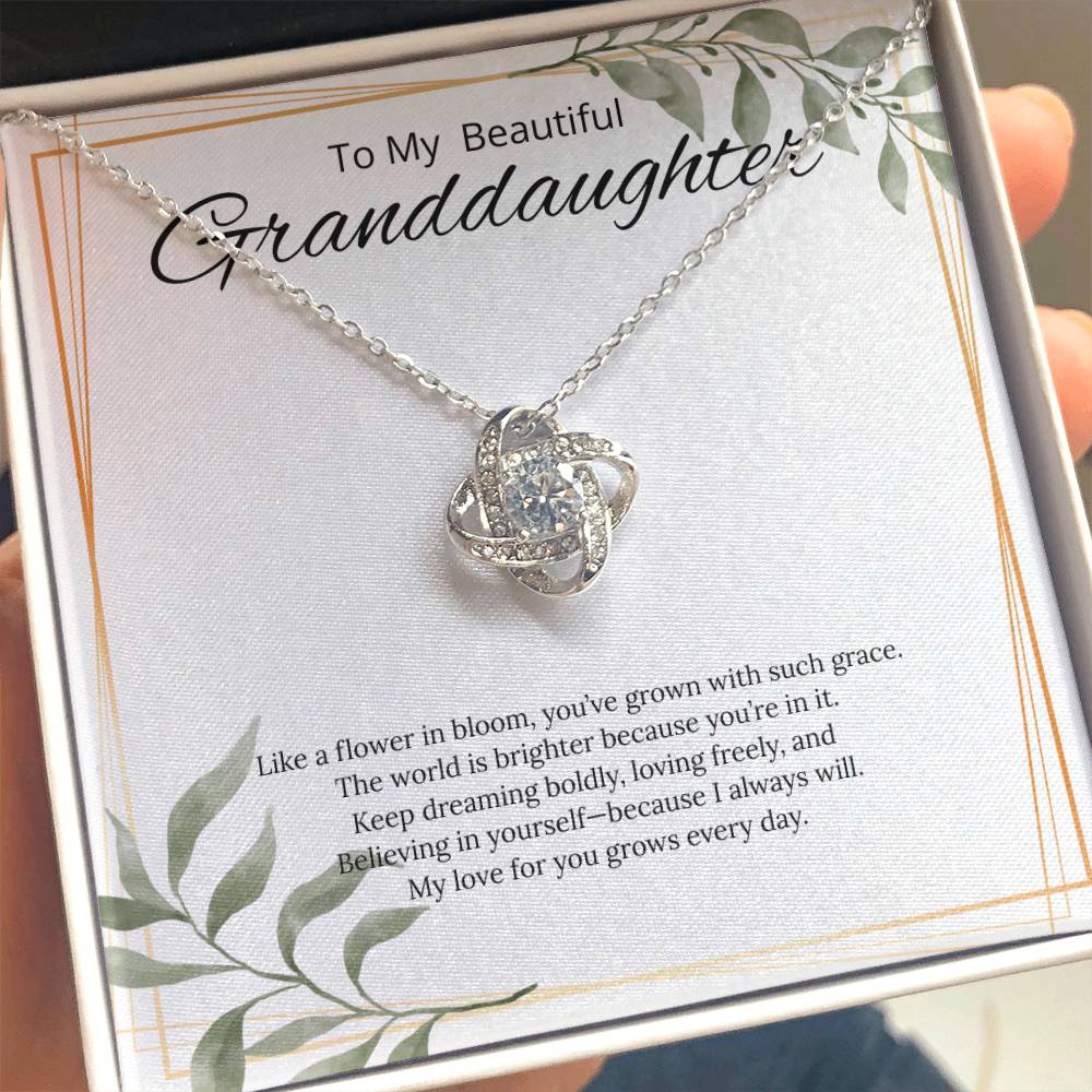 To My Beautiful Granddaughter - Like a Flower in Bloom -  Love Knot Necklace