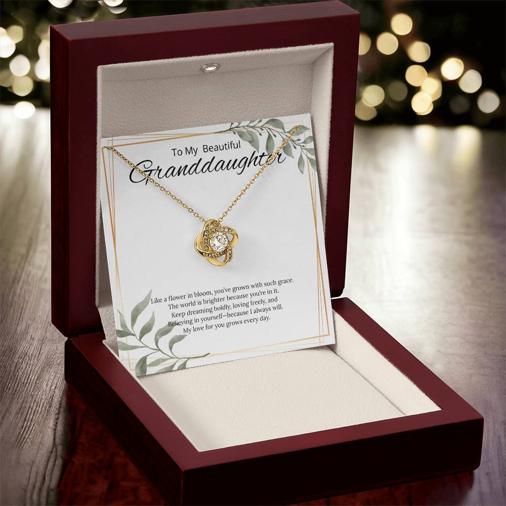 To My Beautiful Granddaughter - Like a Flower in Bloom -  Love Knot Necklace