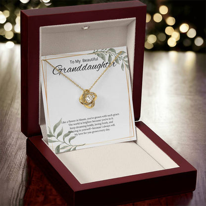 To My Beautiful Granddaughter - Like a Flower in Bloom -  Love Knot Necklace