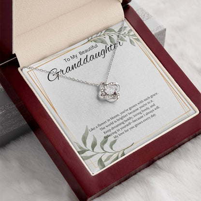To My Beautiful Granddaughter - Like a Flower in Bloom -  Love Knot Necklace