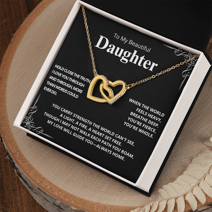 To My Beautiful Daughter - Hold Close the Truth (Black) - Interlocking Hearts Necklace