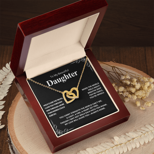 To My Beautiful Daughter - Hold Close the Truth (Black) - Interlocking Hearts Necklace