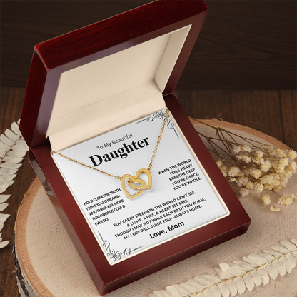 To My Beautiful Daughter - Hold Close the Truth- Love, Mom - Interlocking Hearts Necklace