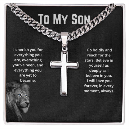 To My Son - I Cherish You - Cuban Link Chain Cross