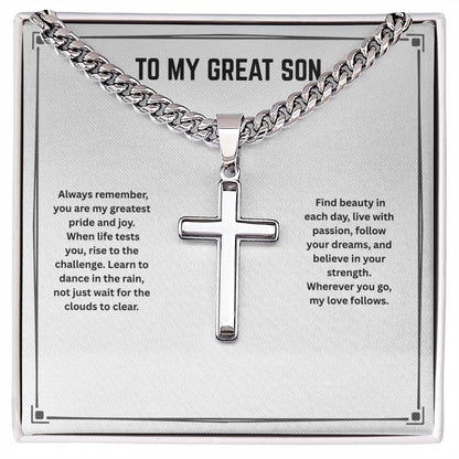 To My Great Son - Always Remember - Cuban Link Chain Cross