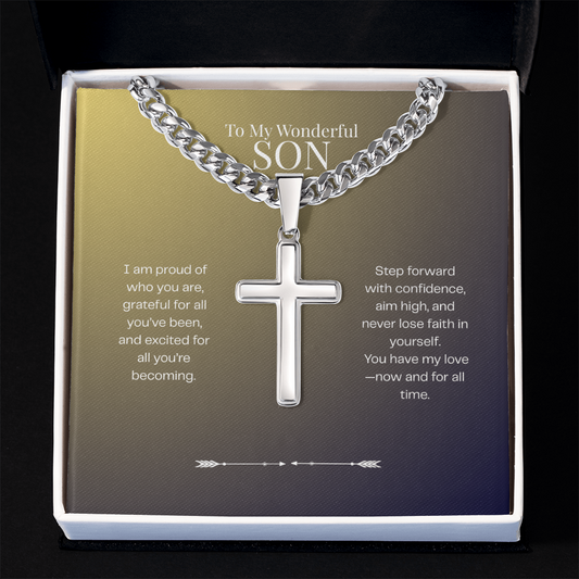 To My Wonderful Son - I am Proud - Cuban Link Chain Cross