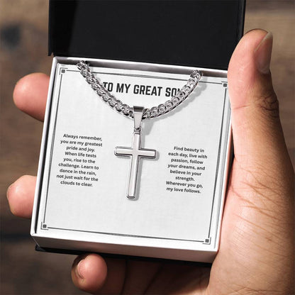 To My Great Son - Always Remember - Cuban Link Chain Cross
