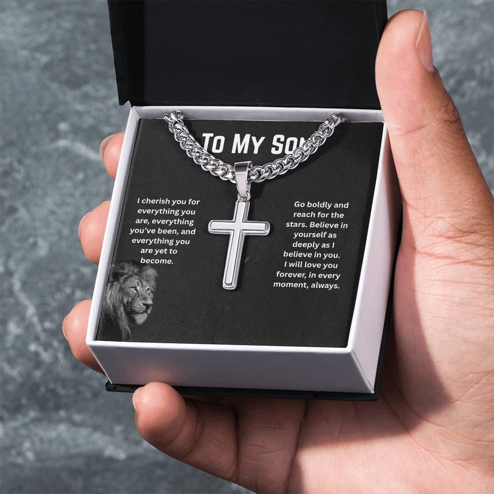 To My Son - I Cherish You - Cuban Link Chain Cross