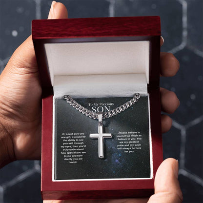 To My Precious Son - If I Could Give You - Cuban Link Chain Cross