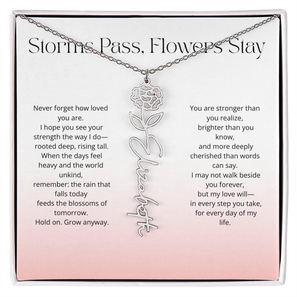 Personalized Flower Name Necklace - Storm Pass, Flower Stay (Gradient)