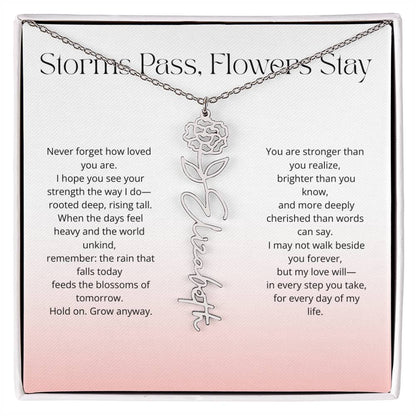 Personalized Flower Name Necklace - Storm Pass, Flower Stay (Gradient)