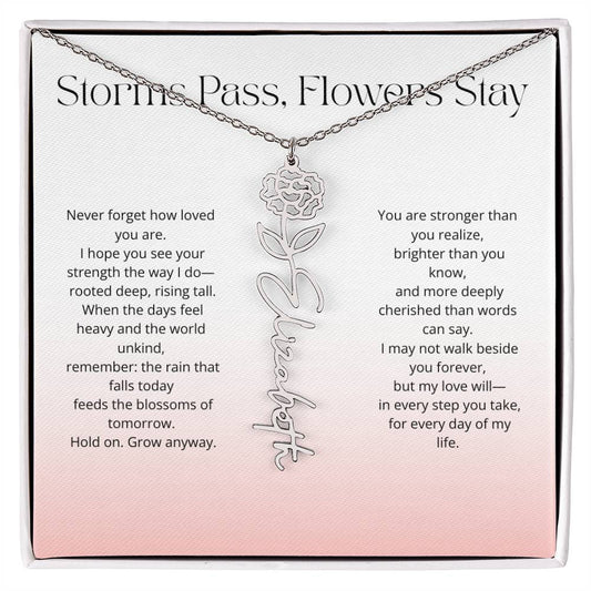 Personalized Flower Name Necklace - Storm Pass, Flower Stay (Gradient)