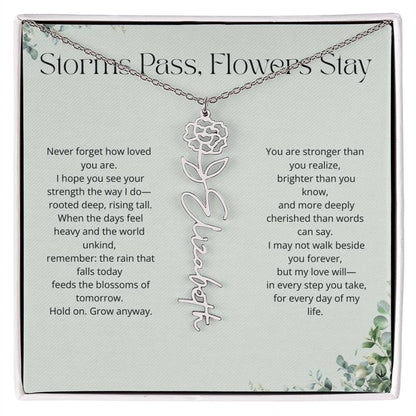 Personalized Flower Name Necklace - Storm Pass, Flower Stay (Green)