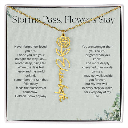 Personalized Flower Name Necklace - Storm Pass, Flower Stay (Green)