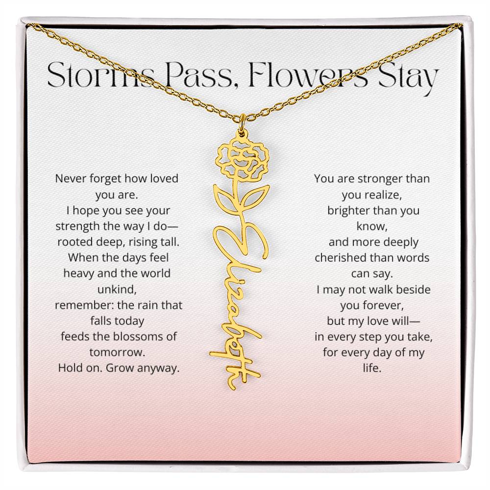 Personalized Flower Name Necklace - Storm Pass, Flower Stay (Gradient)