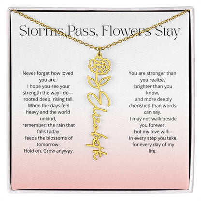 Personalized Flower Name Necklace - Storm Pass, Flower Stay (Gradient)