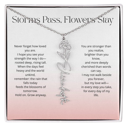 Personalized Flower Name Necklace - Storm Pass, Flower Stay (Gradient)