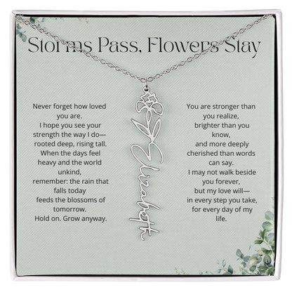 Personalized Flower Name Necklace - Storm Pass, Flower Stay (Green)
