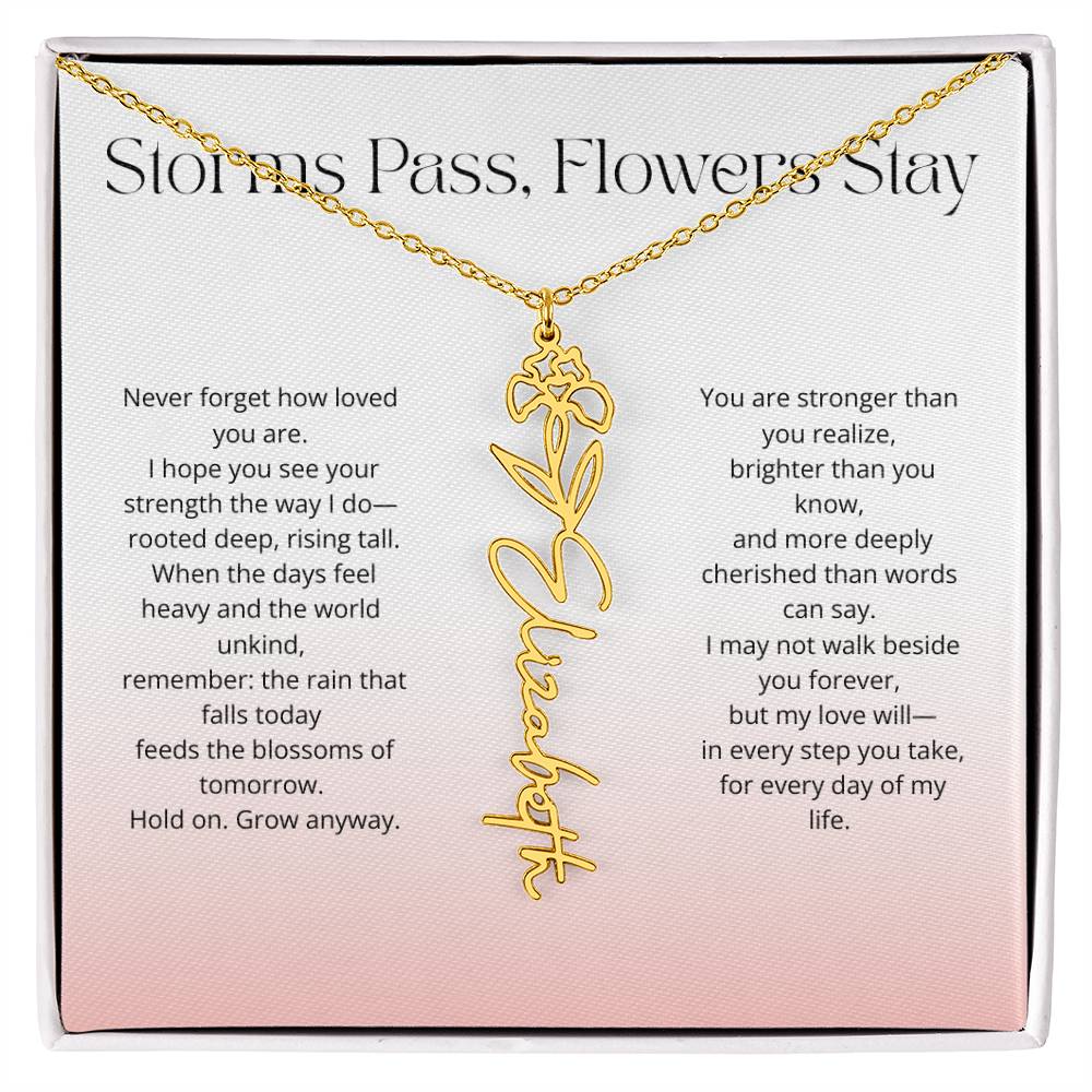 Personalized Flower Name Necklace - Storm Pass, Flower Stay (Gradient)