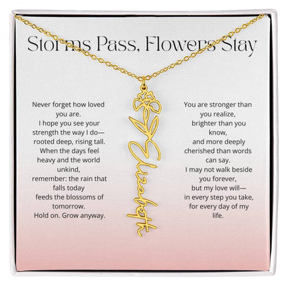 Personalized Flower Name Necklace - Storm Pass, Flower Stay (Gradient)