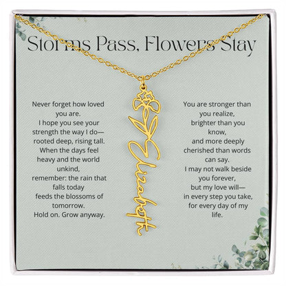 Personalized Flower Name Necklace - Storm Pass, Flower Stay (Green)