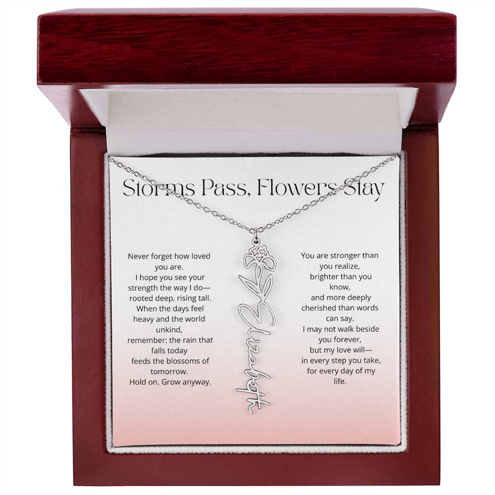 Personalized Flower Name Necklace - Storm Pass, Flower Stay (Gradient)