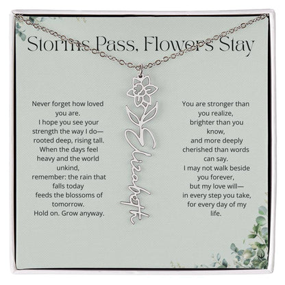 Personalized Flower Name Necklace - Storm Pass, Flower Stay (Green)