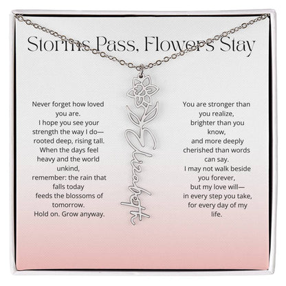 Personalized Flower Name Necklace - Storm Pass, Flower Stay (Gradient)