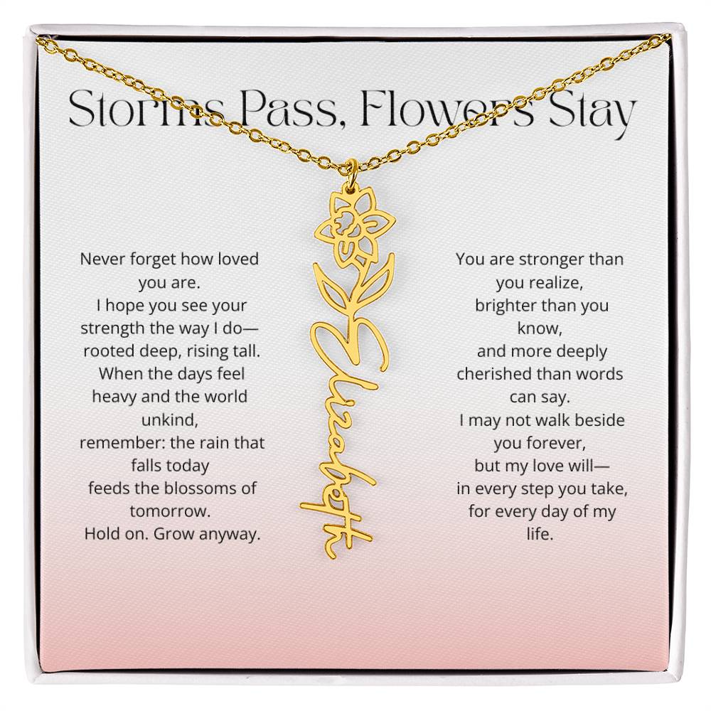 Personalized Flower Name Necklace - Storm Pass, Flower Stay (Gradient)
