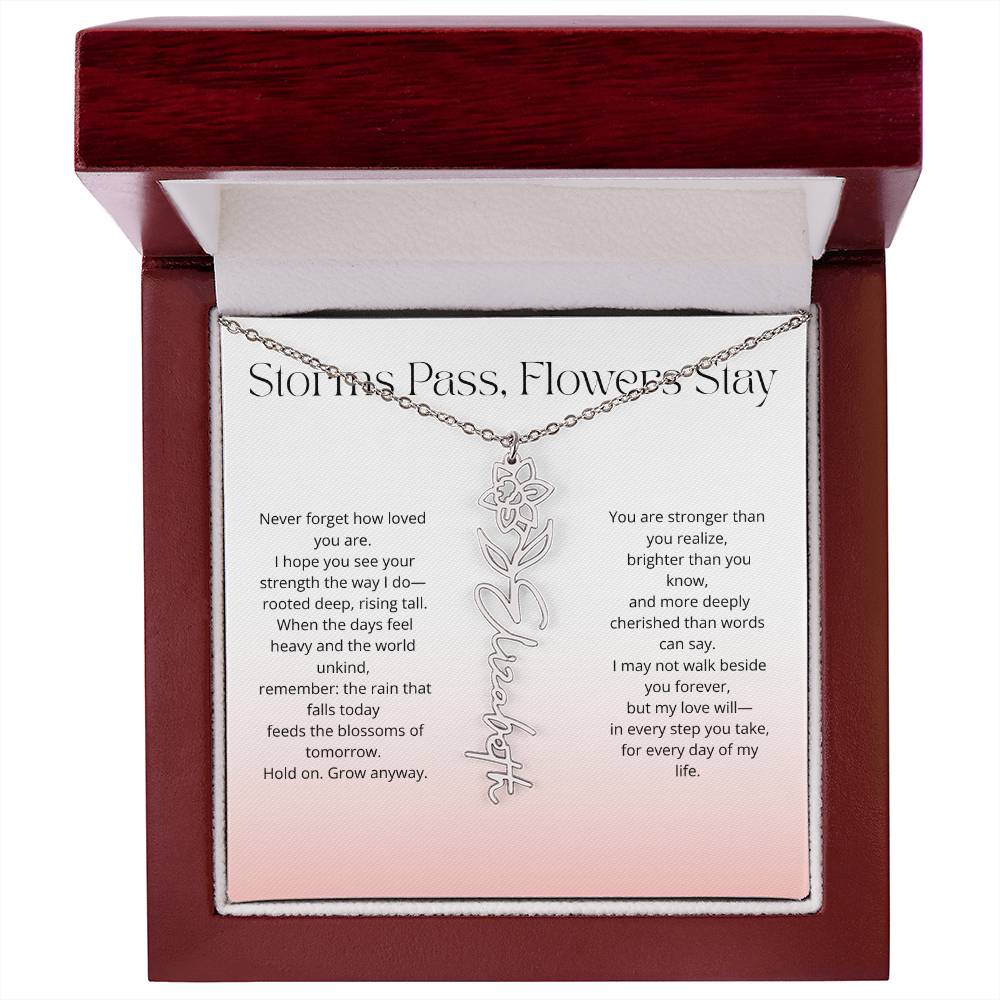 Personalized Flower Name Necklace - Storm Pass, Flower Stay (Gradient)