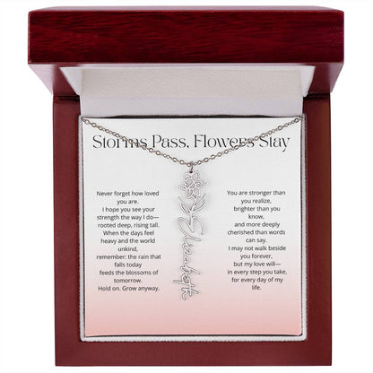 Personalized Flower Name Necklace - Storm Pass, Flower Stay (Gradient)