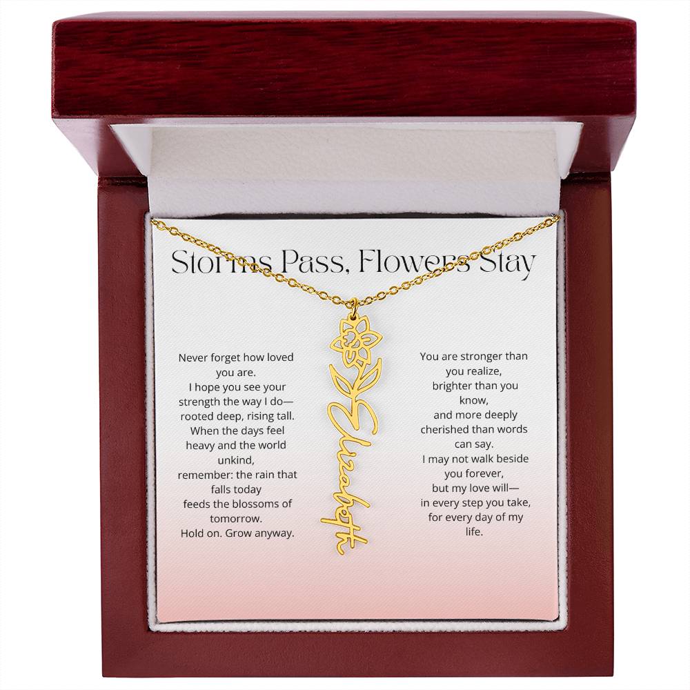 Personalized Flower Name Necklace - Storm Pass, Flower Stay (Gradient)
