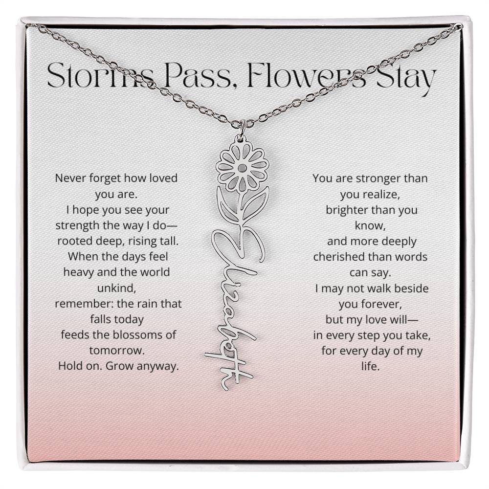 Personalized Flower Name Necklace - Storm Pass, Flower Stay (Gradient)