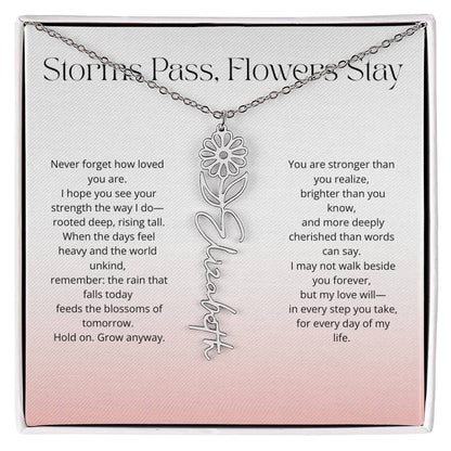 Personalized Flower Name Necklace - Storm Pass, Flower Stay (Gradient)