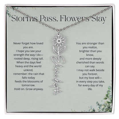 Personalized Flower Name Necklace - Storm Pass, Flower Stay (Green)