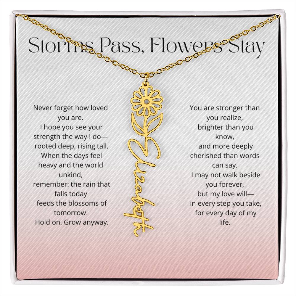 Personalized Flower Name Necklace - Storm Pass, Flower Stay (Gradient)