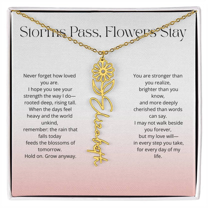 Personalized Flower Name Necklace - Storm Pass, Flower Stay (Gradient)