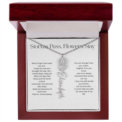Personalized Flower Name Necklace - Storm Pass, Flower Stay (White)