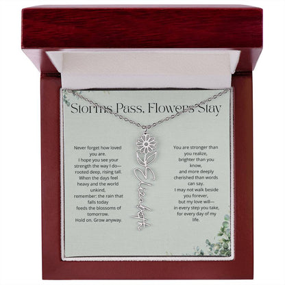 Personalized Flower Name Necklace - Storm Pass, Flower Stay (Green)